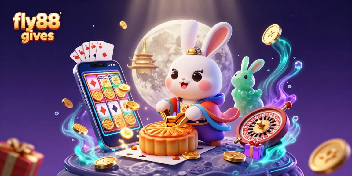 Experience the excitement of fly88 gives with a lively 3D illustration of gaming elements and characters.