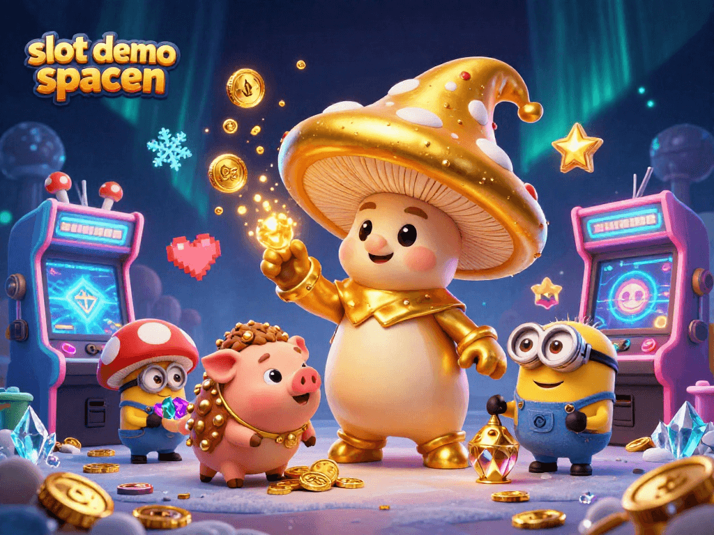 Play slot demo spaceman adventure with golden wizard, surrounded by gems and arcade elements.