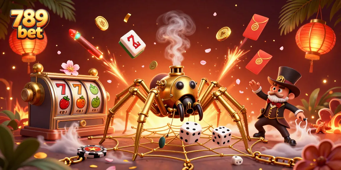Win big at 789 bet with a captivating steampunk spider casino illustration showcasing dynamic gaming elements.