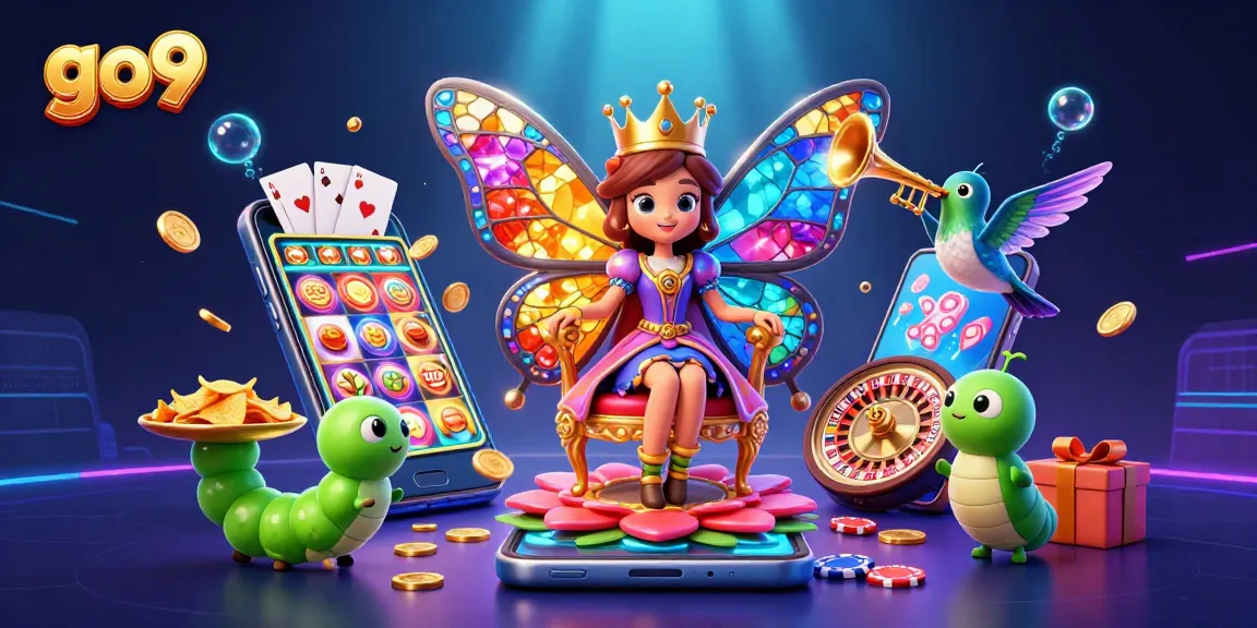 Experience go9's vibrant casino gaming world with colorful characters and dynamic slot games.
