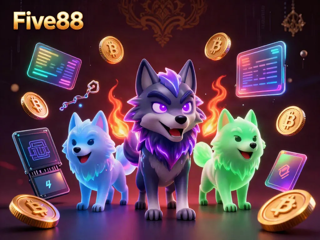 Engaging gameplay experience at Five88 featuring cartoon wolves and crypto elements.