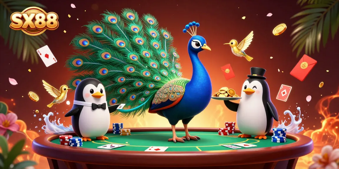 SX88 offers thrilling poker experiences with dynamic characters and rich game elements in a vibrant illustration.