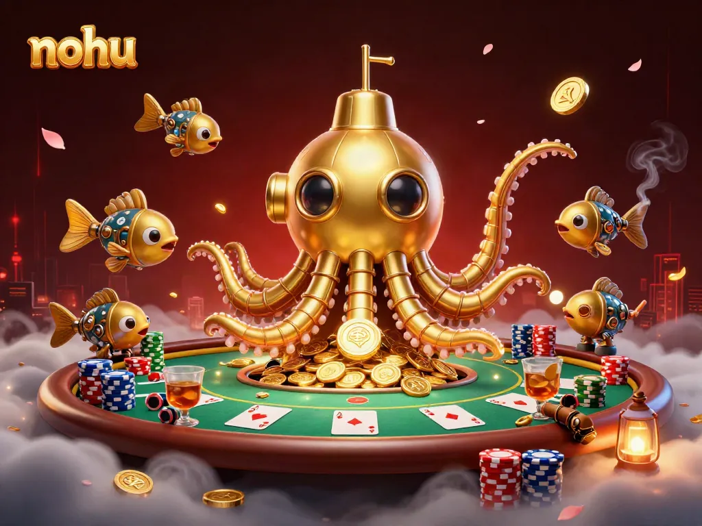 Experience the excitement of nohu with a golden kraken submarine in a dynamic casino scene.