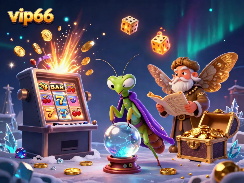 Experience exciting wins at vip66 with a dynamic 3D illustration of fortune and casino gaming elements.
