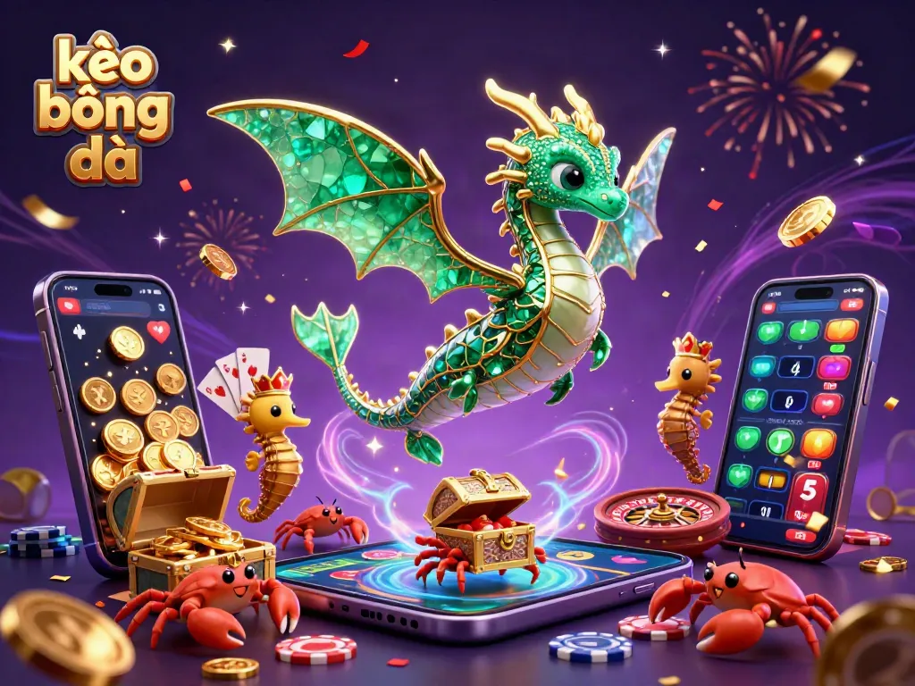 Engaging kèo bóng đá scene showcasing a sparkling sea dragon and lively betting elements, perfect for sports betting enthusiasts.