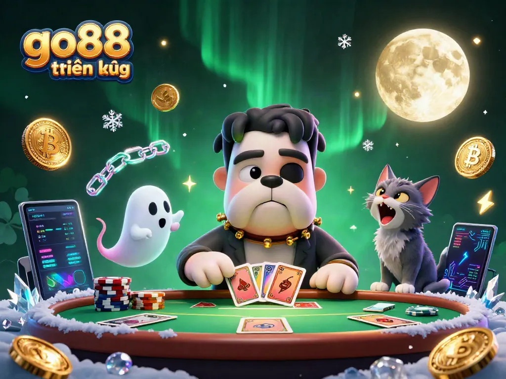 Experience go88 thiên đường with a lively 3D casino scene featuring a monster dealer and crypto elements.