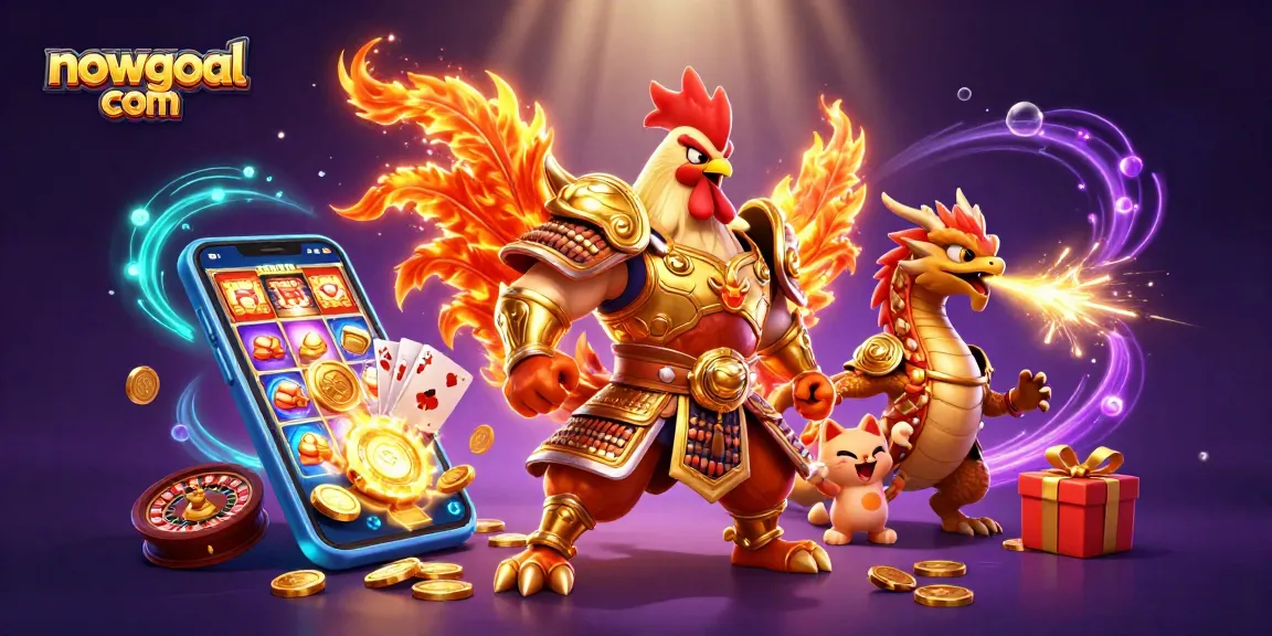 Experience thrilling action with nowgoal com, featuring a powerful rooster warrior, dragon hatchling, and slots galore!