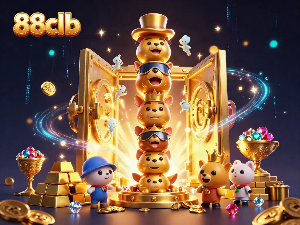 88clb showcases a vibrant dynamic totem pole in a rich casino scene with treasures scattered.