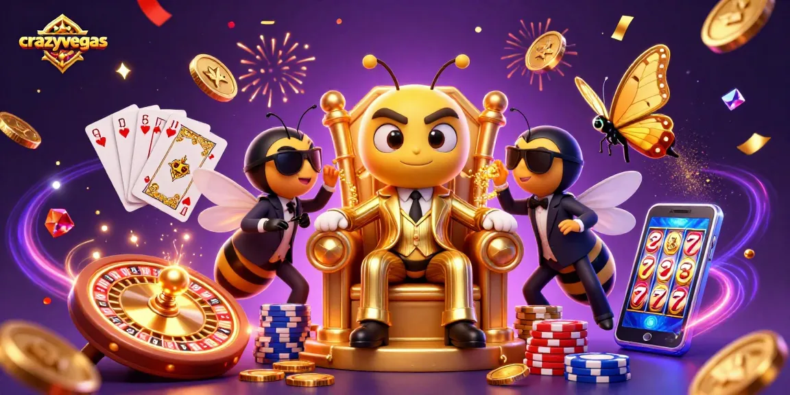 Engage in lively gameplay at crazyvegas with a 3D bumblebee mob boss and dynamic casino elements.
