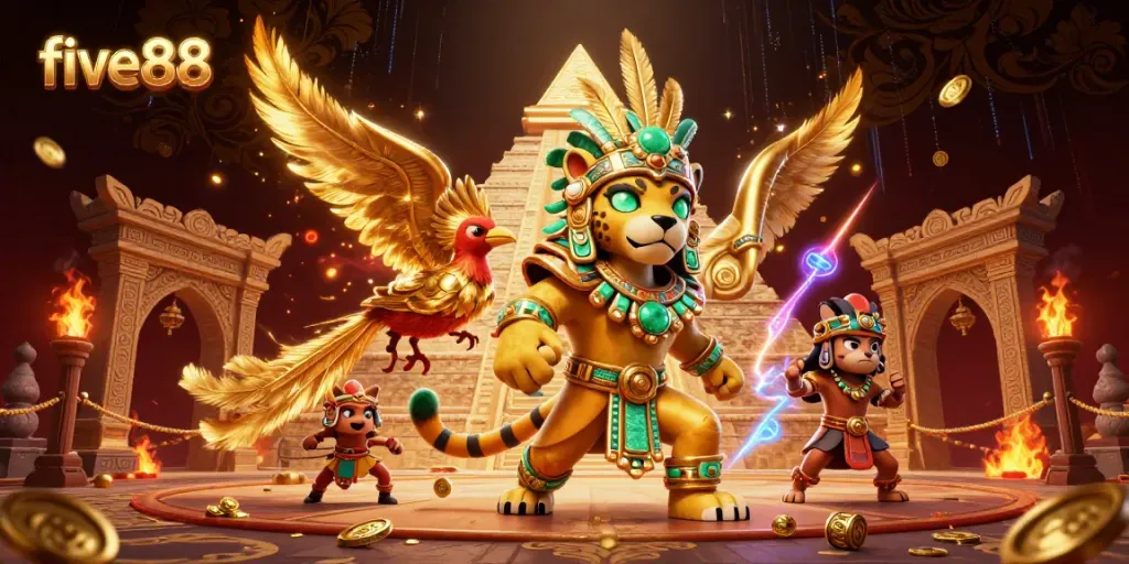 Experience thrilling action at five88 with vibrant Mayan elements and a dramatic casino atmosphere.