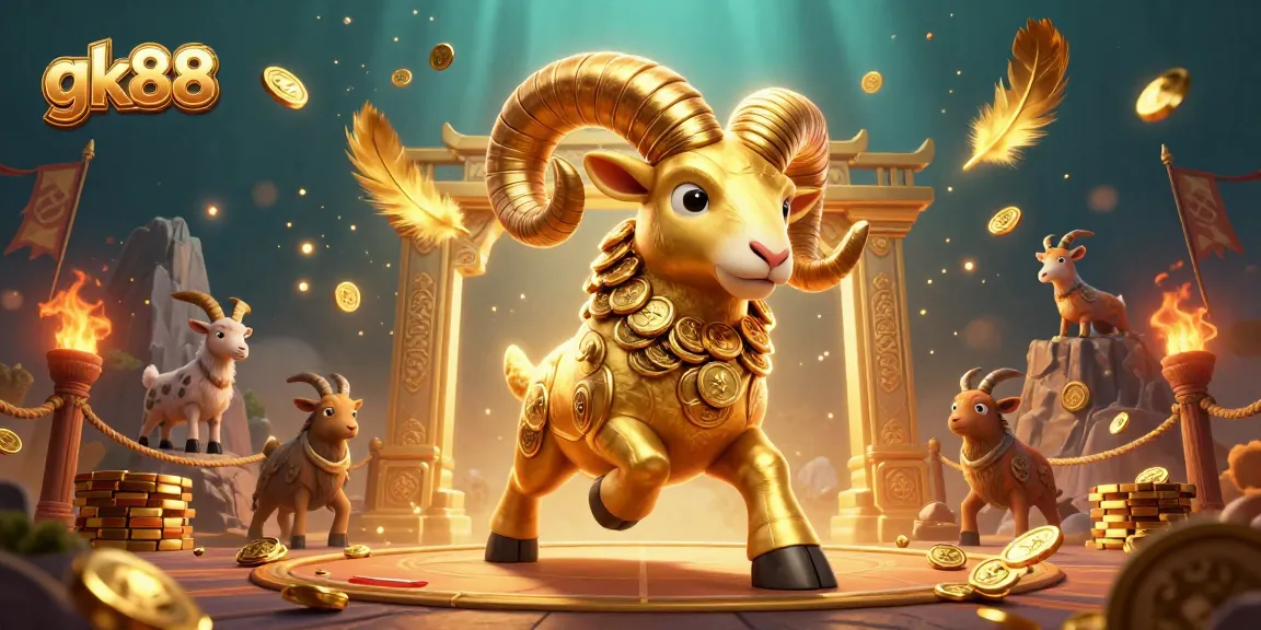 Experience thrilling jackpots with gk88's vibrant golden ram charging through a casino landscape.