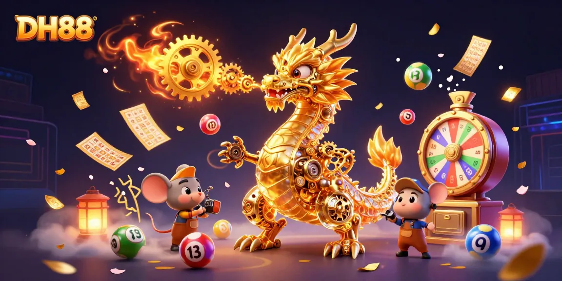 DH88 captivates players with a dazzling illustration of spinning lottery balls and a golden dragon.