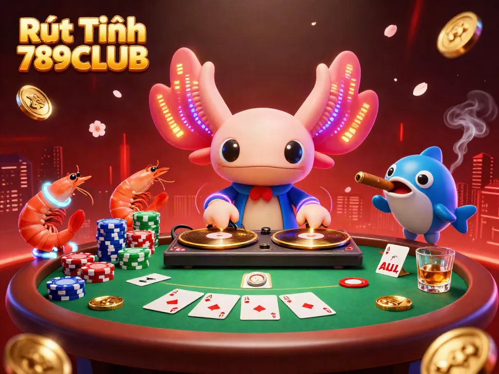 Experience seamless transactions with Rút Tiền 789CLUB as vibrant characters celebrate at a dynamic poker scene.