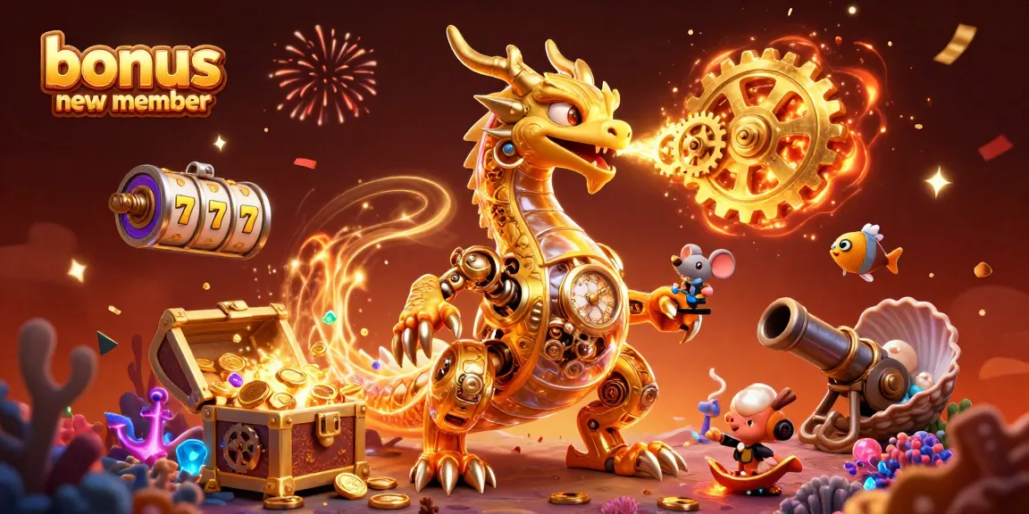 Join the fun with bonus new member at this vibrant casino illustration filled with gold and excitement.