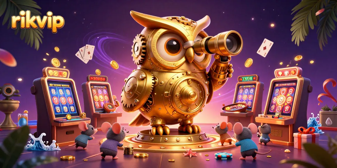 Experience the excitement of rikvip casino with a vibrant clockwork owl and immersive gaming elements.