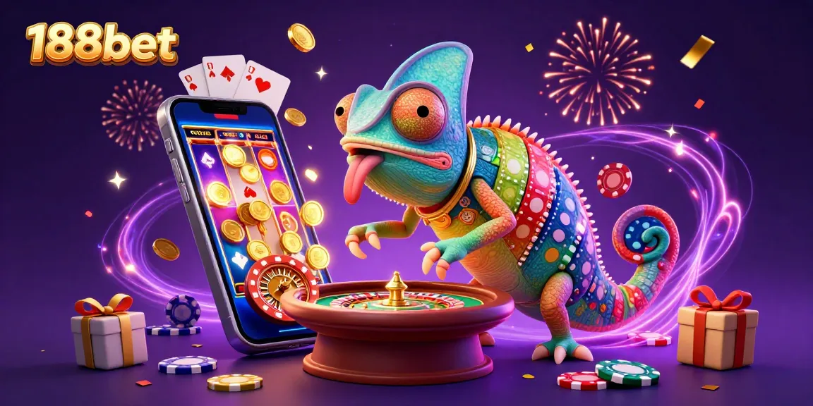 Engage with exciting games at 188bet featuring the chameleon casino owner amidst vibrant slot action.