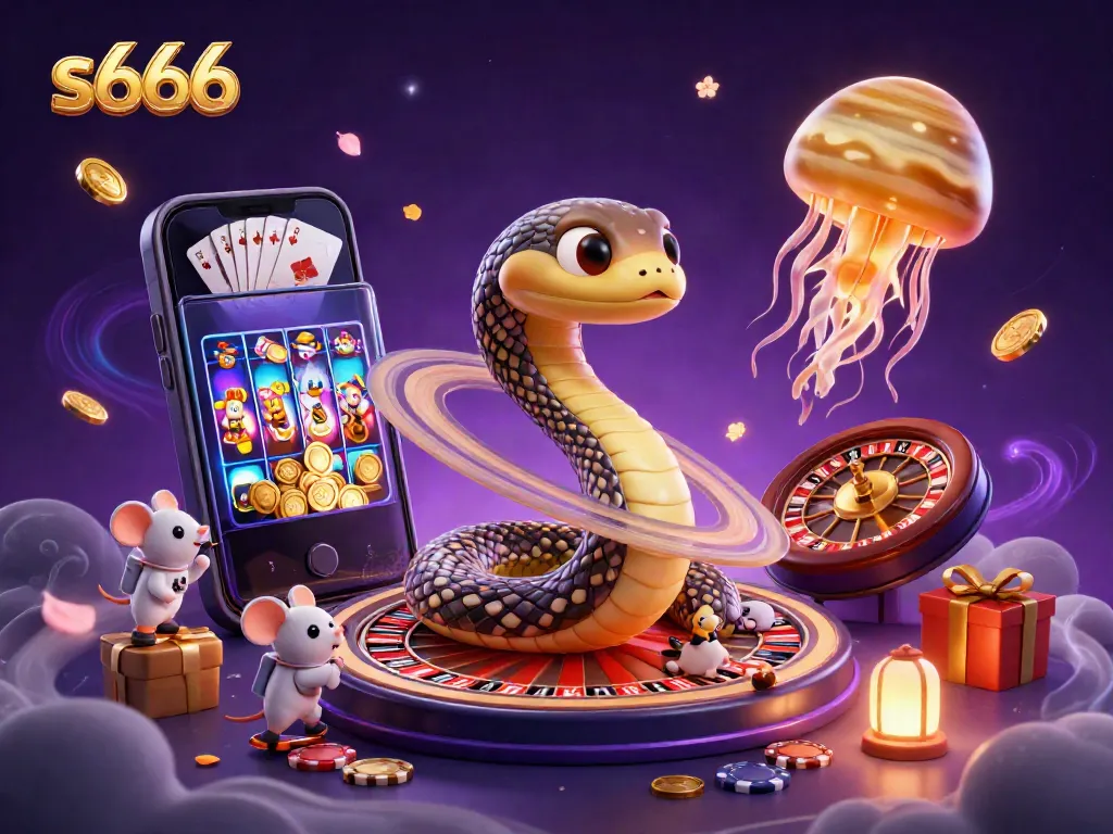 Experience thrilling bets in a vibrant s666 casino scene with unique cosmic characters.
