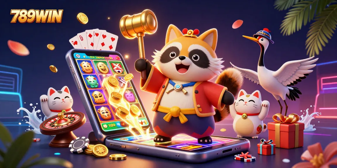 Experience winning fun at 789WIN with cheerful characters enjoying slots and casino games.