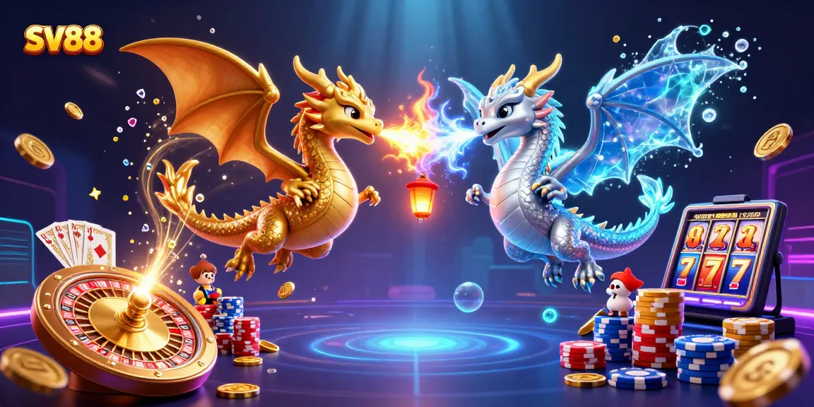 Engage with SV88 and win big in an energetic casino scene featuring animated dragons and rich game elements