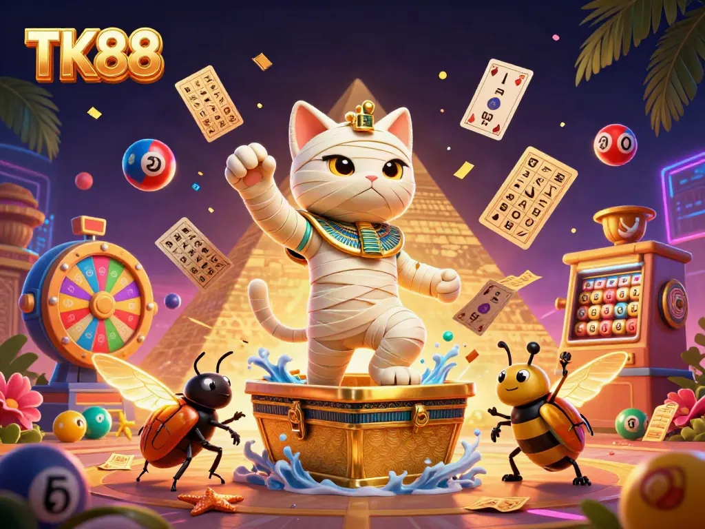Experience the excitement of TK88 with glowing casino elements and dynamic gaming action.