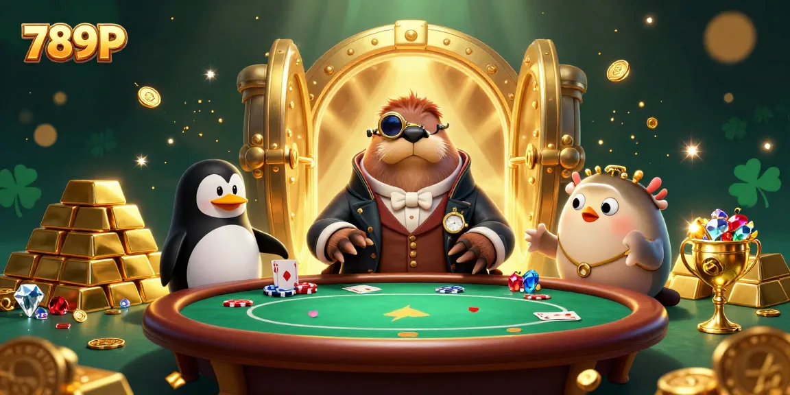 Play poker at 789P with a quirky walrus, penguin dealer, and a bluffing pufferfish in a lavish underwater scene.