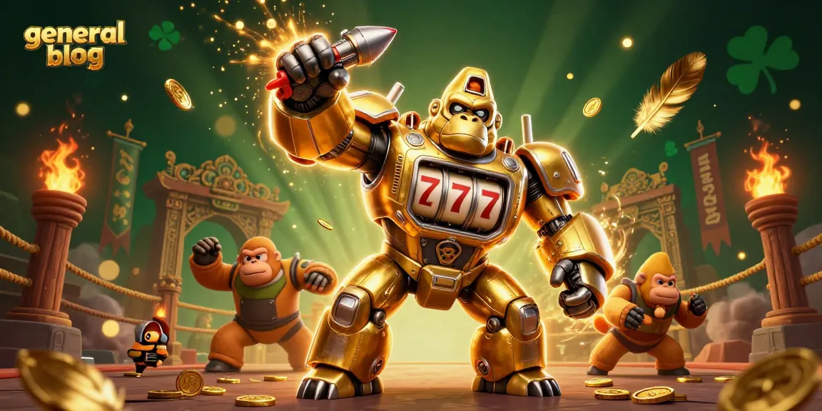 Engage with slots on the general blog featuring a vibrant 3D gorilla mech illustration.