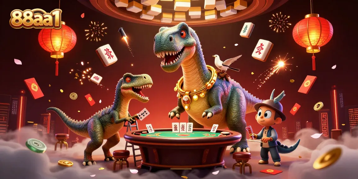 Engage in thrilling games at 88aa1, where a whimsical dinosaur and clever raptor create excitement!