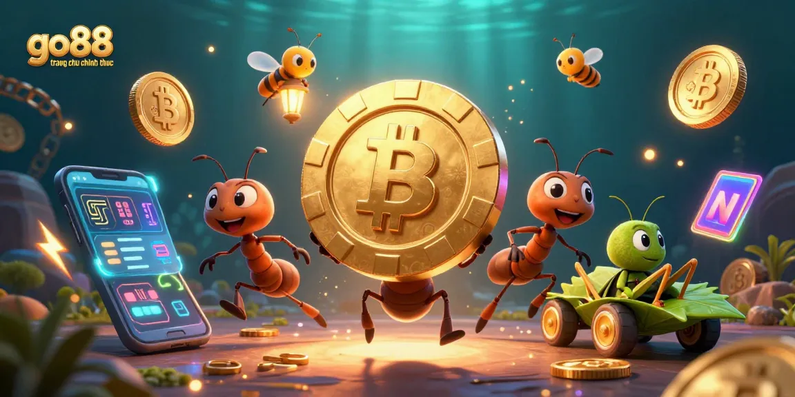 Engaging illustration featuring the go88 trang chu chinh thuc theme with playful ants in a casino heist.