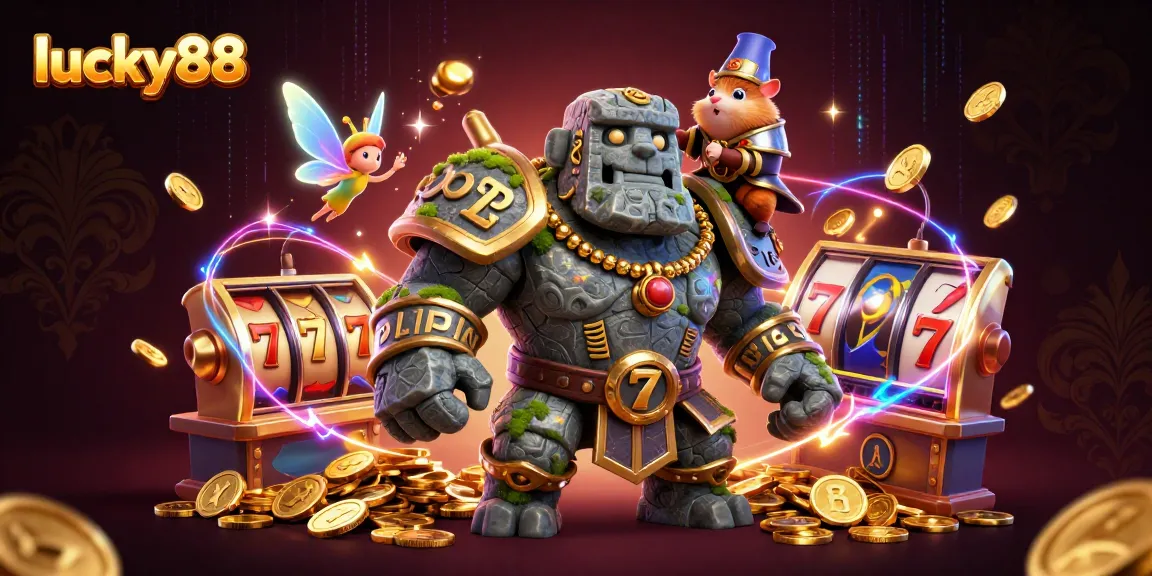 Experience thrilling gameplay with lucky88 as a golem guardian, fairy, and hamster knight illuminate the casino world.