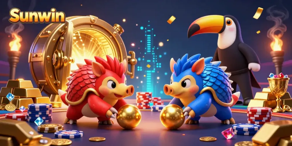 Experience thrilling gambling action with Sunwin as rival pangolins engage in a dynamic poker showdown.