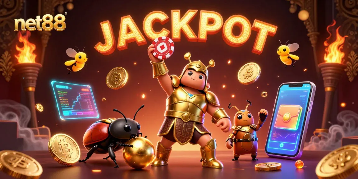 Experience net88's thrilling casino atmosphere with vibrant 3D characters celebrating a jackpot win.