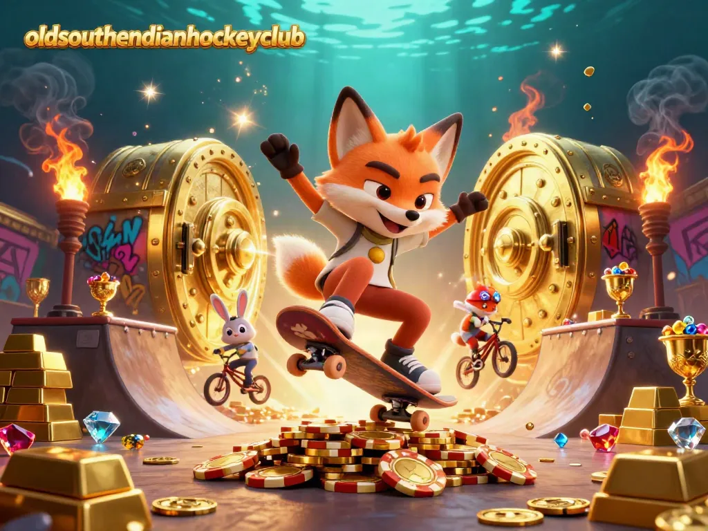 Engaging illustration showcasing the oldsouthendianhockeyclub characters amidst casino-themed visuals and riches.