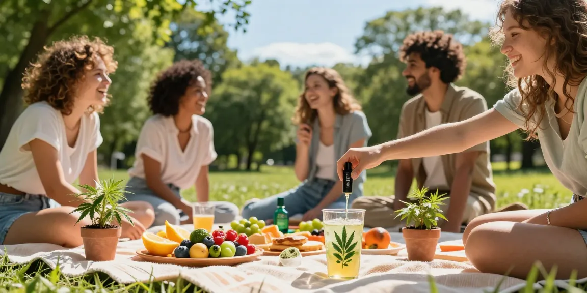 THC vapes UK showcased in a natural outdoor picnic setting with friends, emphasizing a healthy lifestyle and quality hemp products.