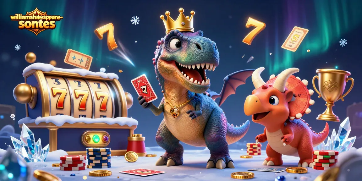 Experience high-stakes thrills with the charming T-Rex, Pterodactyl, and Triceratops in a vibrant williamshakespeare-sonnets casino scene.
