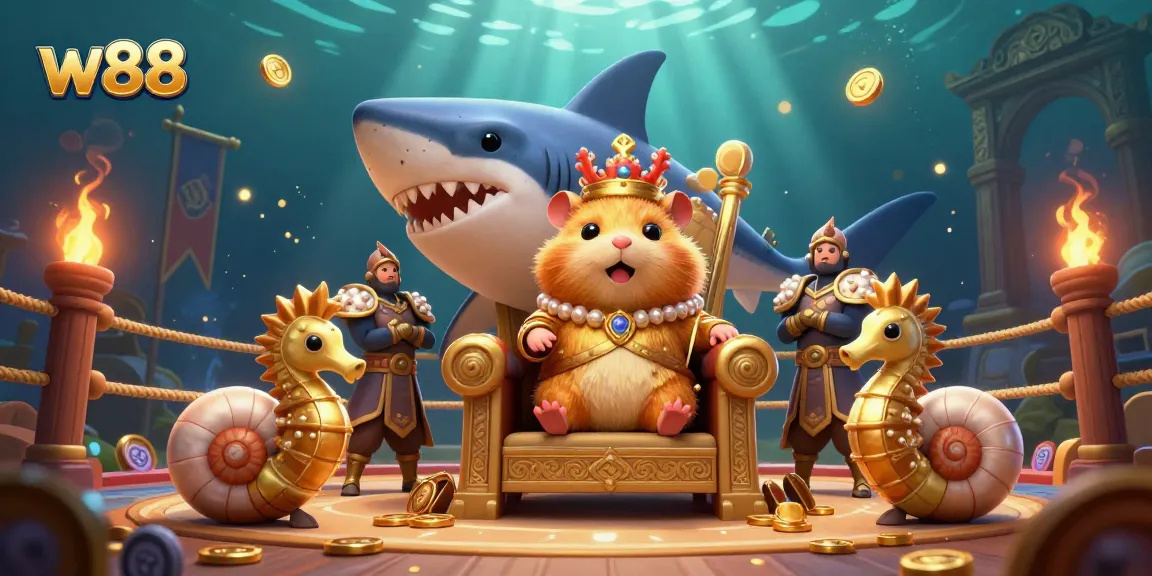 Experience thrilling betting action at w88 with a scene featuring a golden hamster king and marine elements.