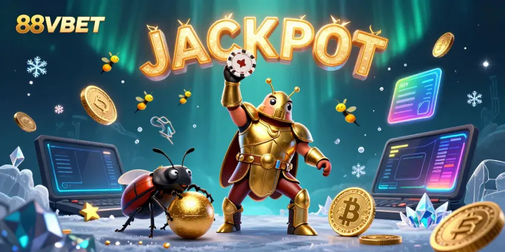 Experience the thrill of 88VBET in this dynamic 3D illustration showcasing a victory scene with characters and gambling elements.
