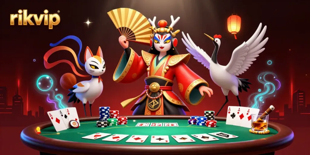 Engage with the immersive rikvip casino scene showcasing vibrant characters and poker elements.