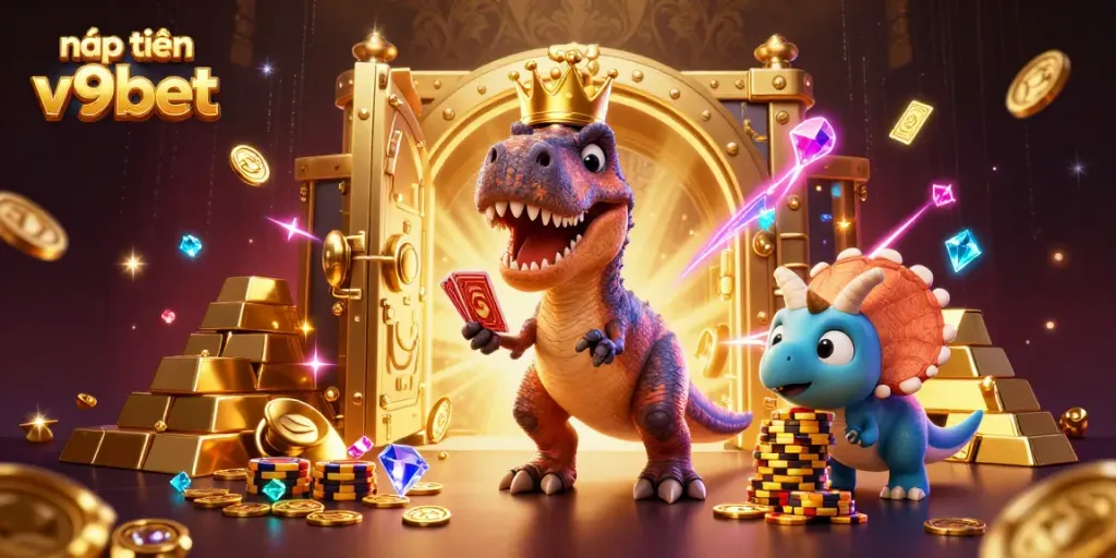 Engage with exciting nạp tiền v9bet visuals showcasing vibrant 3D characters in a bustling casino.