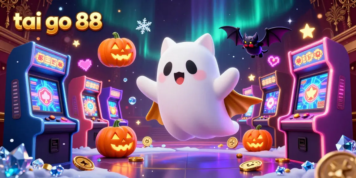 Experience the vibrant atmosphere of tai go 88 with a ghost cat and bat in a lively casino scene.