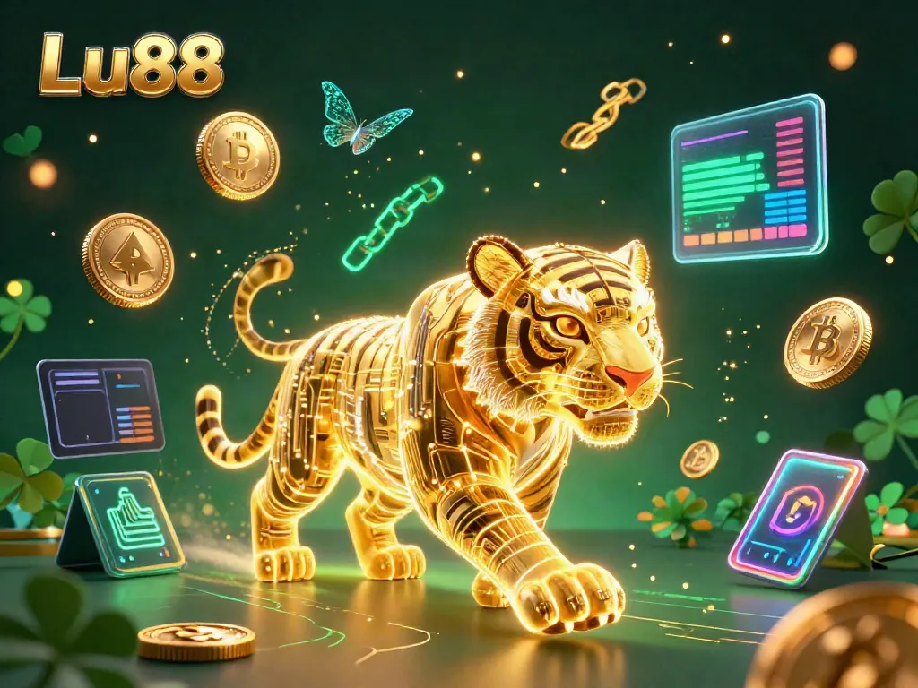 Play and win with Lu88 in this vibrant 3D casino scene filled with dynamic elements.
