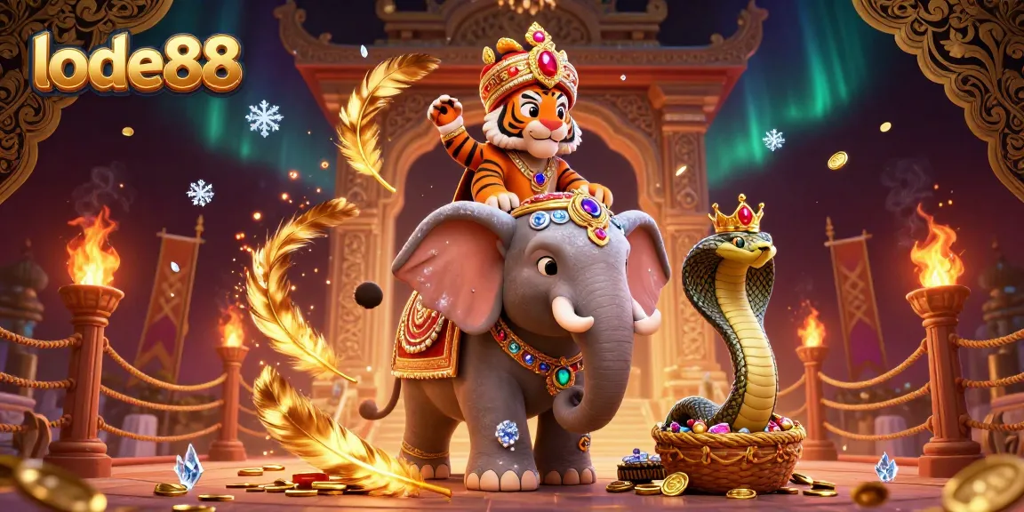Engage with lode88: Experience the spectacle of a jewel-encrusted elephant and maharaja in a dynamic casino setting.