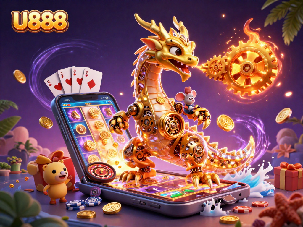 Experience U888's enthralling casino world with vibrant games and a majestic dragon!