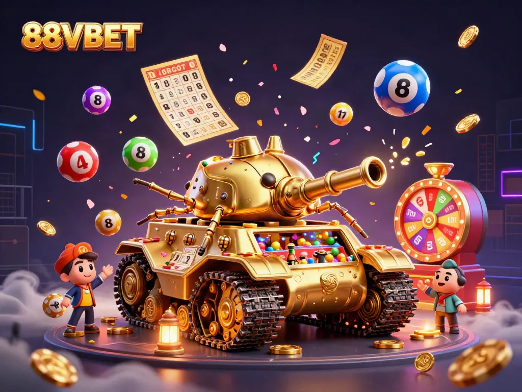 Engage with the vibrant casino scene of 88VBET featuring a golden beetle tank and exciting game elements.
