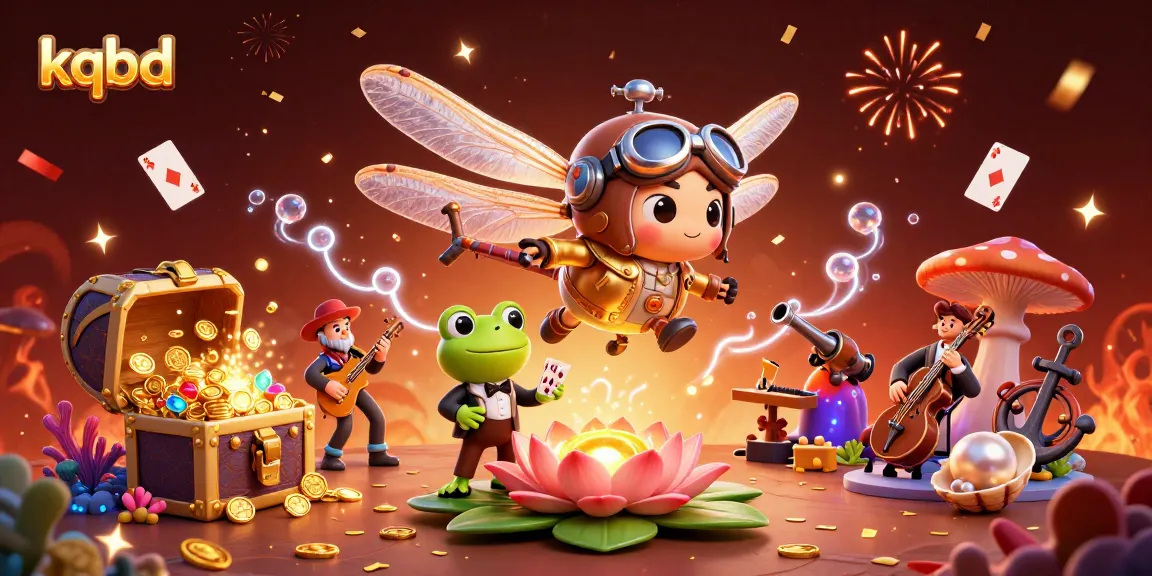 Experience the vibrant kqbd casino scene with a dragonfly pilot and frog dealer creating dynamic excitement.