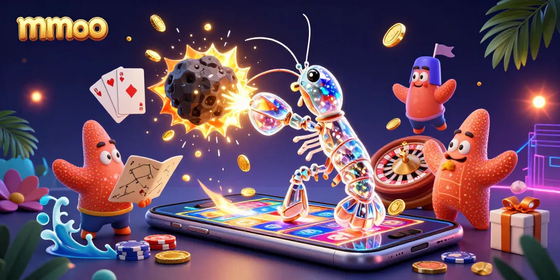 Spin winning slots with mmoo as the 3D mantis shrimp battles through coins and gems.