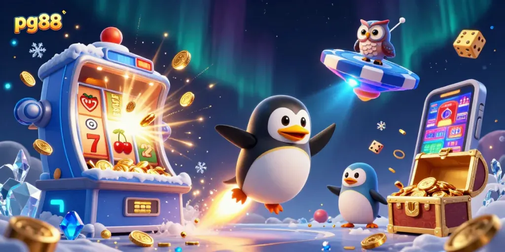 Experience the thrill of pg88 casino games with dynamic golden penguin in action.