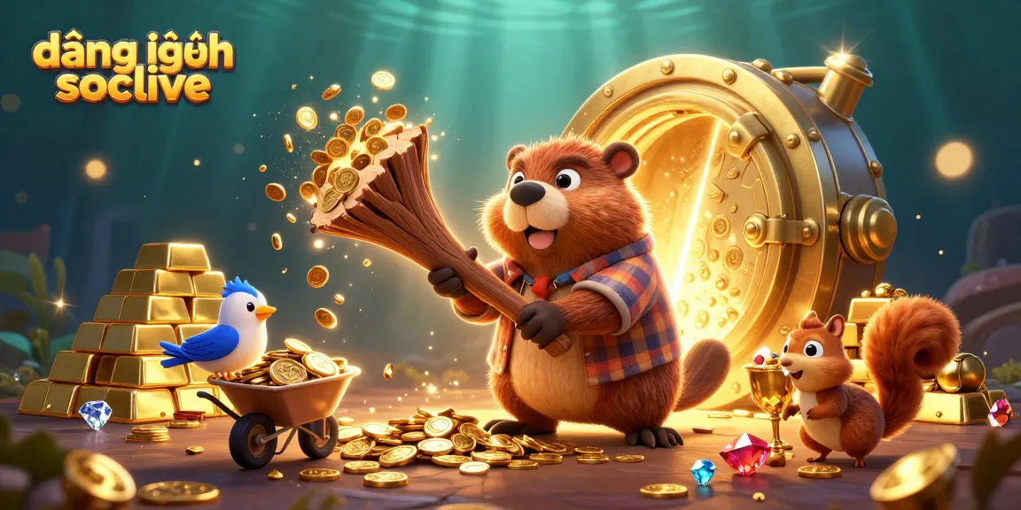 Experience đăng nhập socolive in a vibrant casino scene with cartoon beaver and treasures.