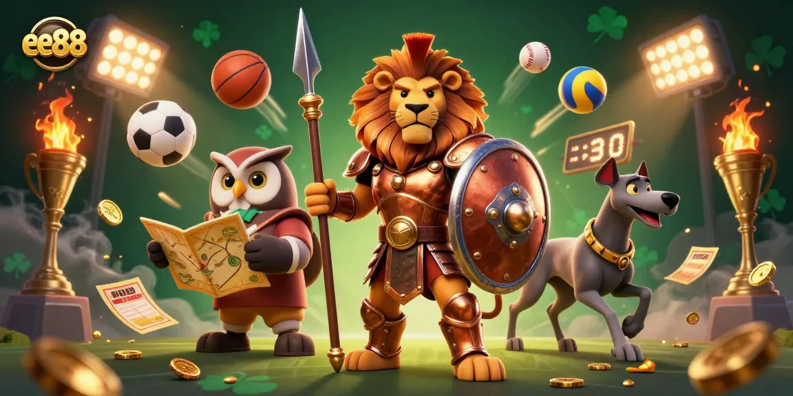 Bet on the best with ee88's vibrant 3D scene filled with characters and sports elements.