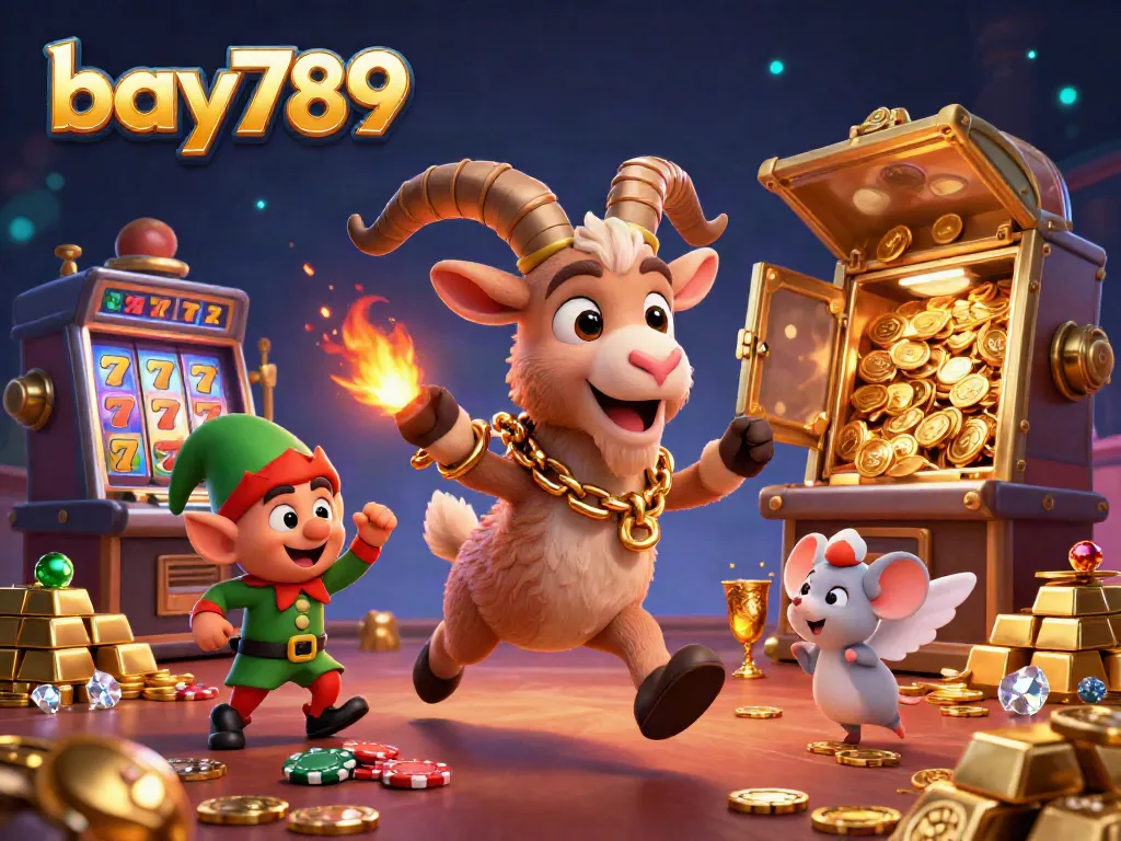 Join the fun at bay789 with lively characters in a vibrant casino scene, featuring exciting slot games.