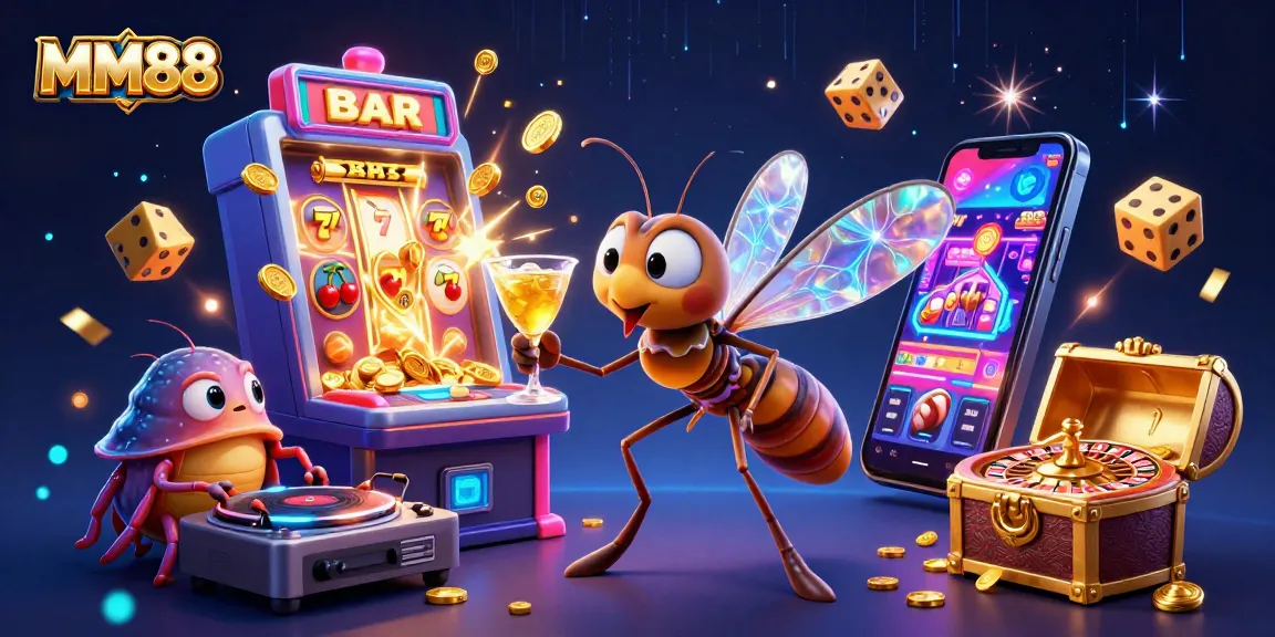 Experience the thrill of MM88 with cartoon characters surrounded by jackpots and casino games